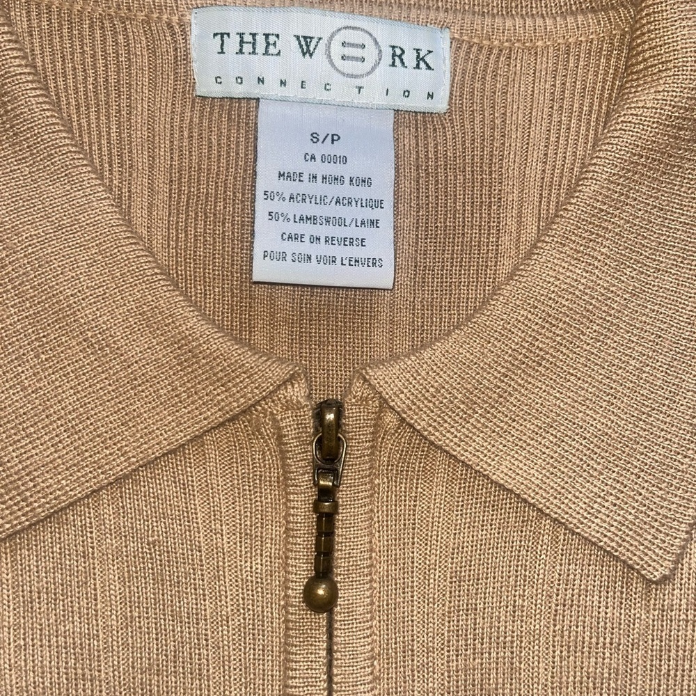 The Work Connection Tan Zip-Up lambswool Sweater women’s small - Picture 2 of 3